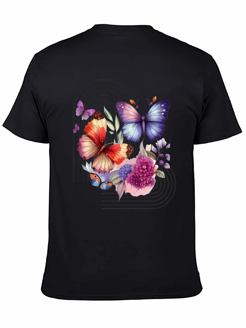 Butterfly Floral Graphic Black T-Shirt