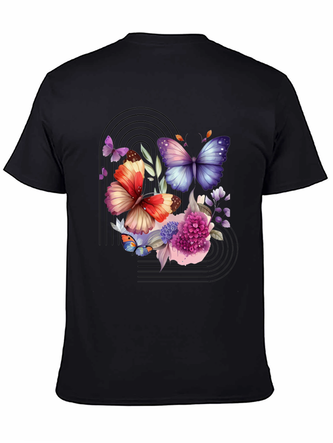Butterfly Floral Graphic Black T-Shirt