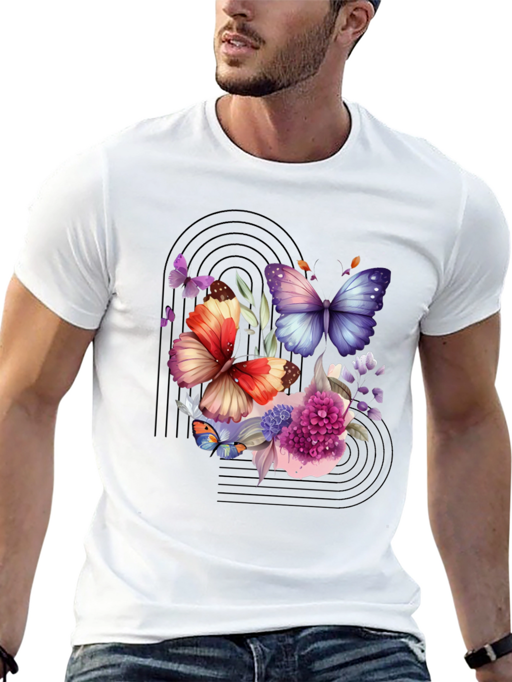 Butterfly Floral Graphic Black T-Shirt