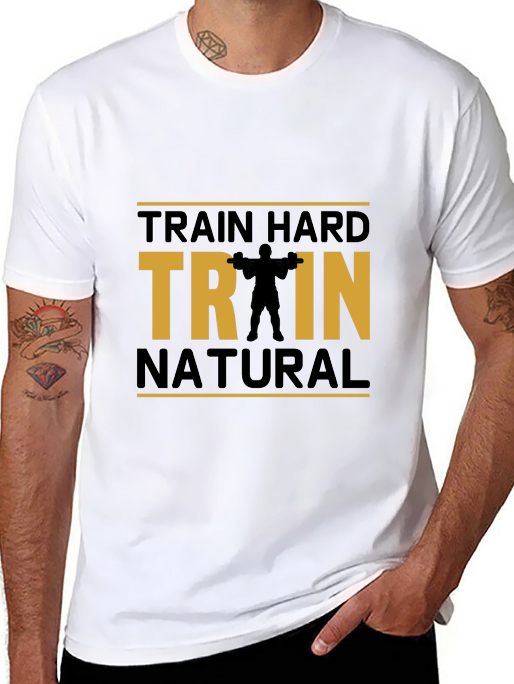 Train Hard Natural Black Cotton T-Shirt