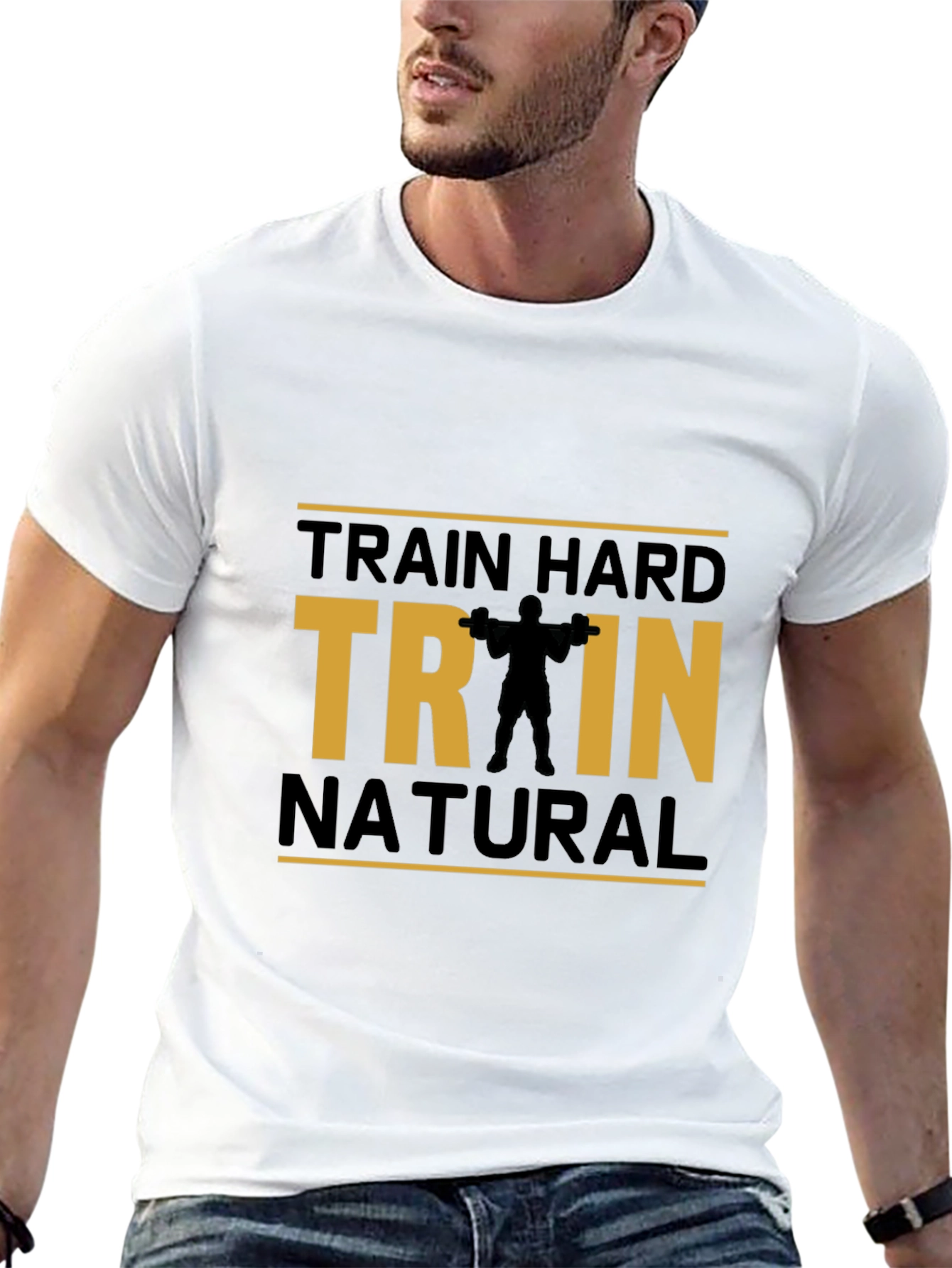 Train Hard Natural Black Cotton T-Shirt