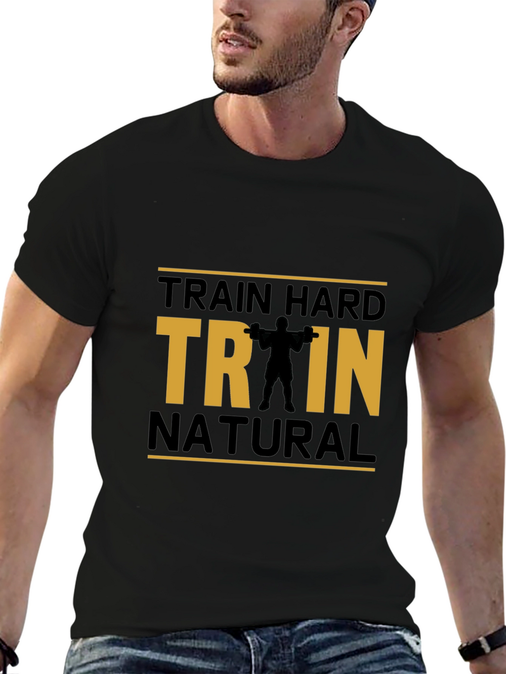 Train Hard Natural Black Cotton T-Shirt