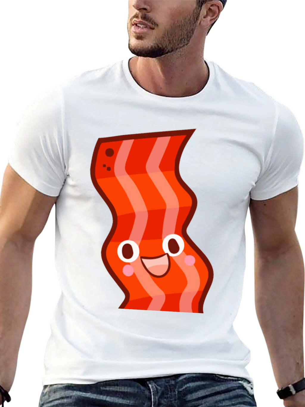 Funny Bacon Cartoon Graphic Black T-Shirt