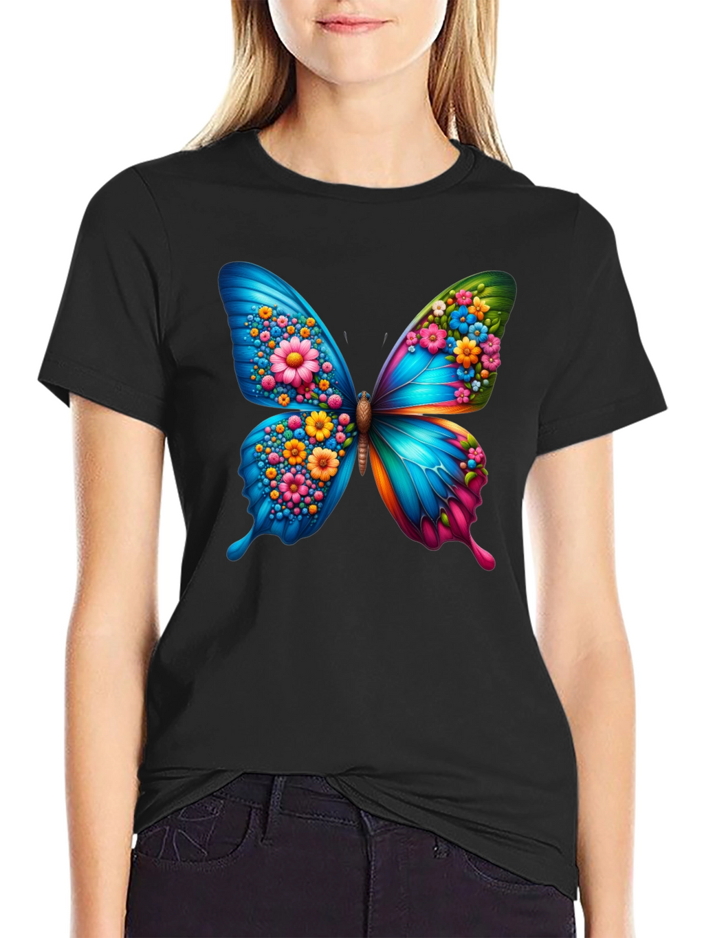 Butterfly Flower Graphic T-Shirt