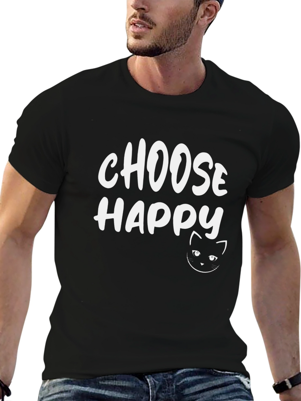 Choose Happy Cat Graphic Tee - Stylish Cotton T-Shirt