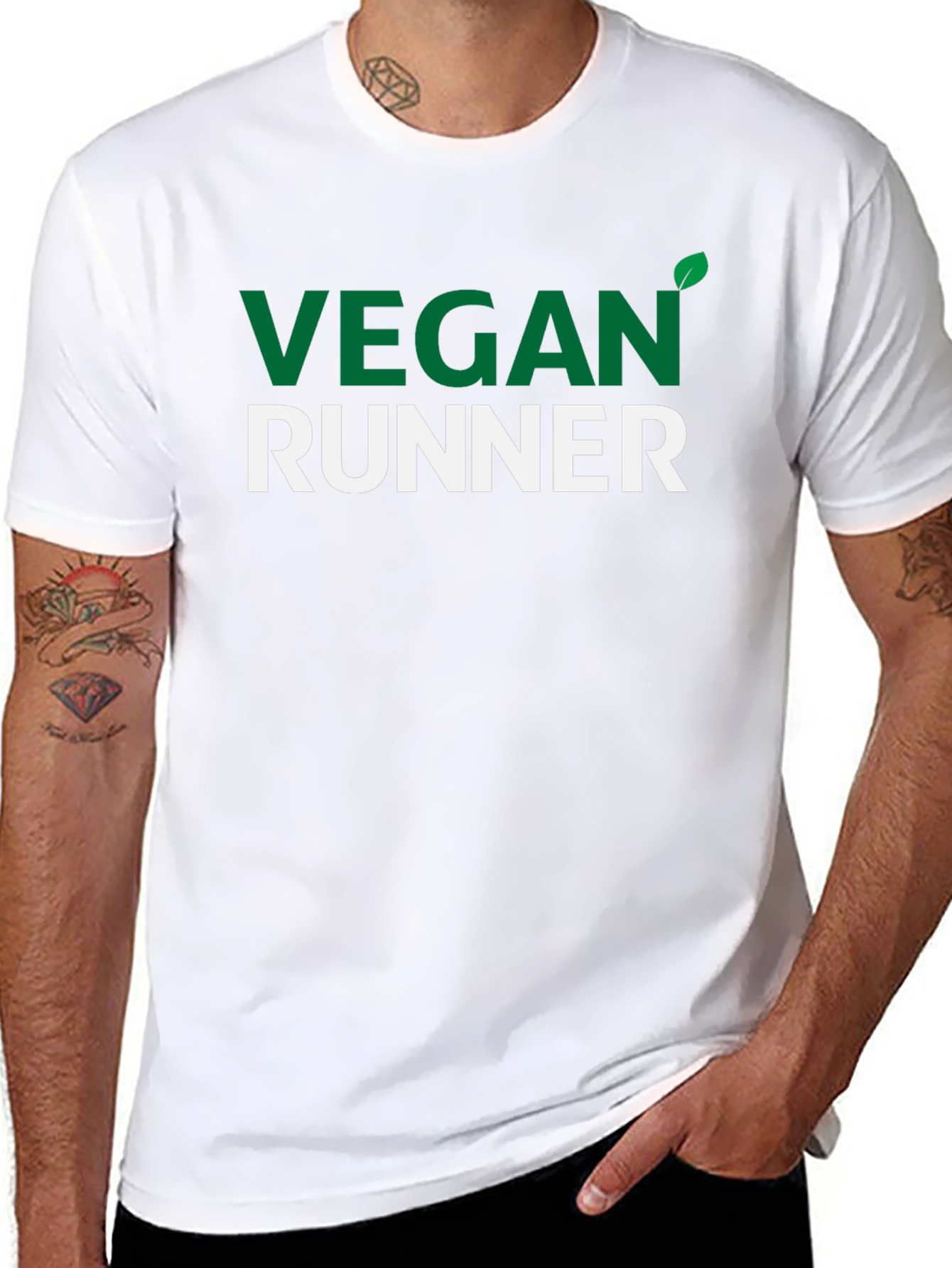 Vegan Runner T-Shirt - Green & White
