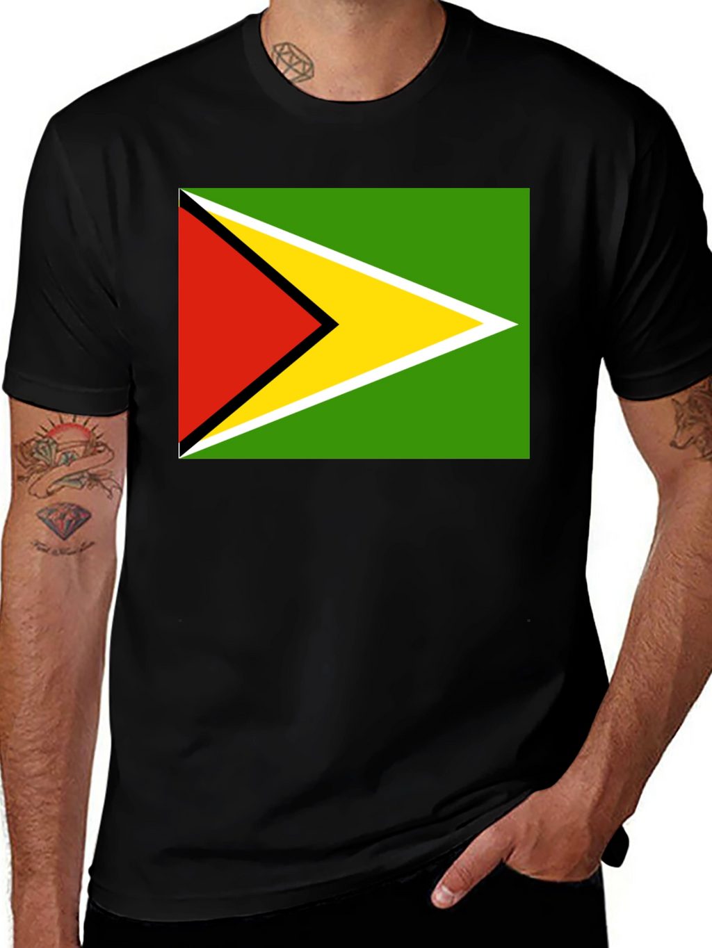 Guyana Flag T-Shirt Black Cotton Tee
