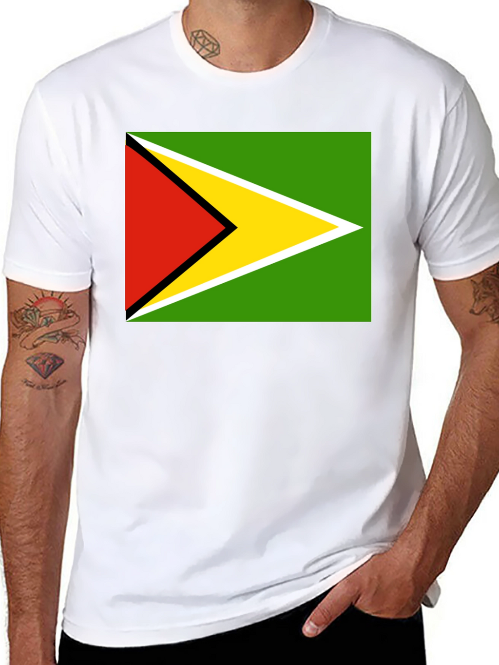 Guyana Flag T-Shirt Black Cotton Tee