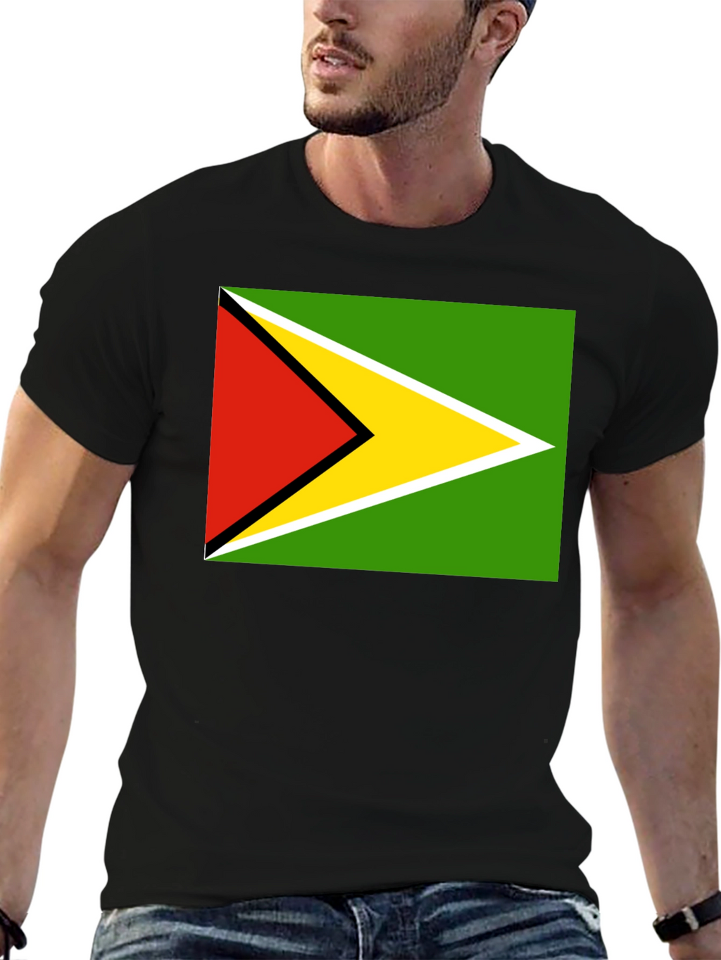 Guyana Flag T-Shirt Black Cotton Tee