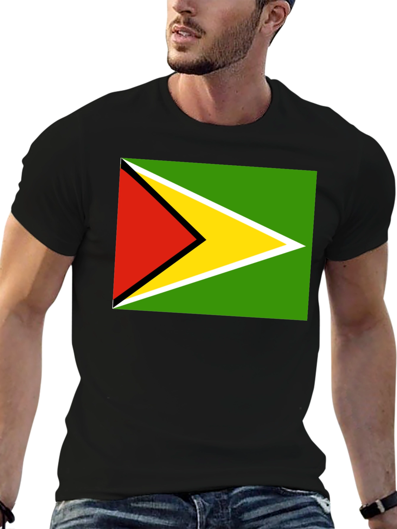 Guyana Flag T-Shirt Black Cotton Tee