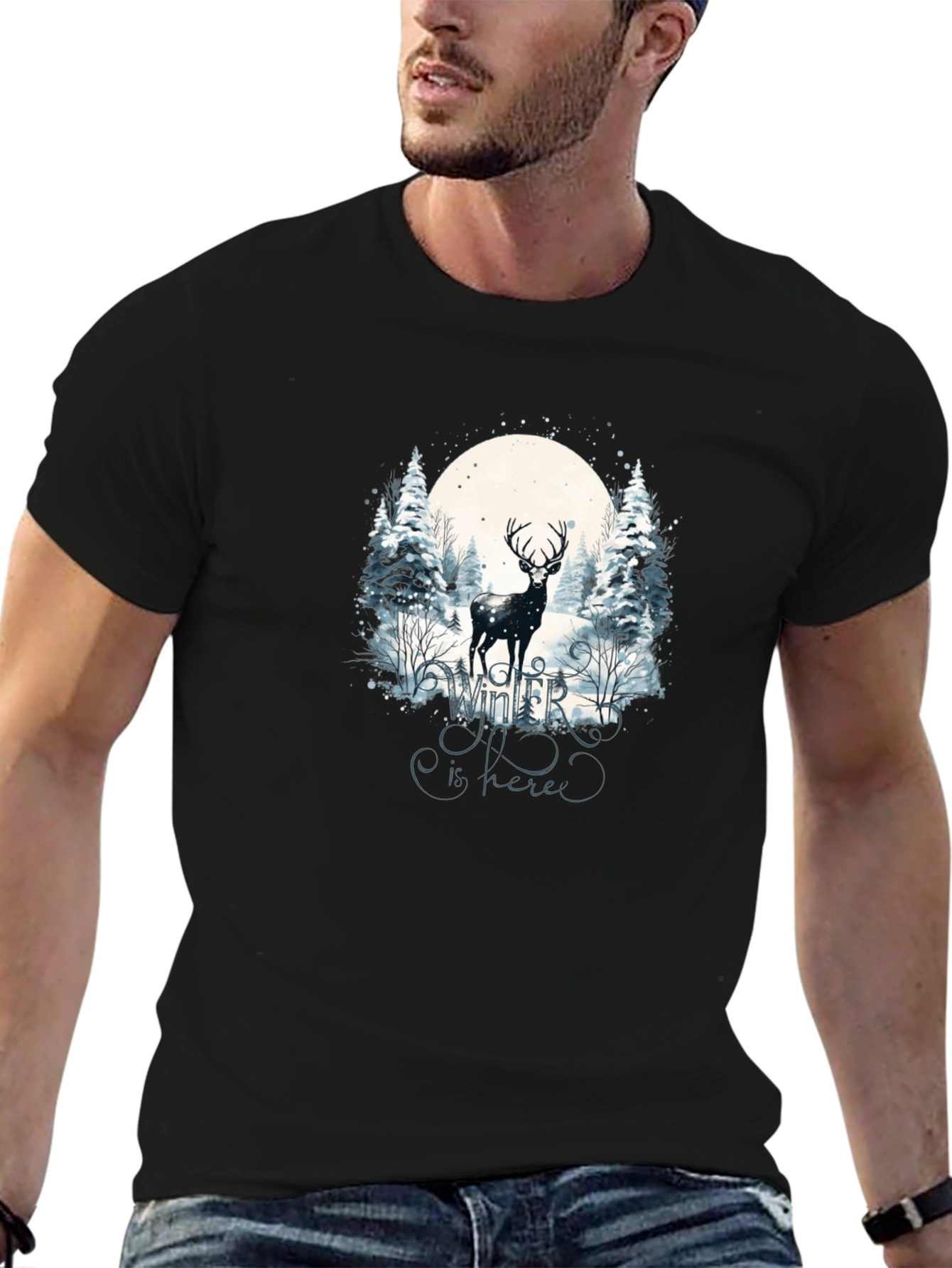 Winter Deer Graphic Tee - Black