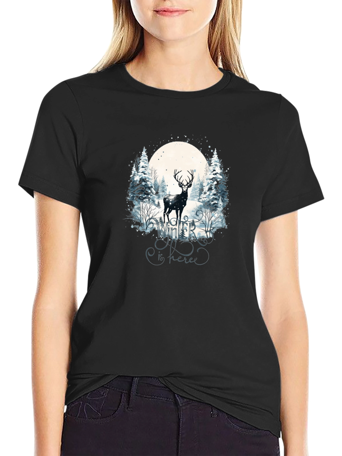 Winter Deer Graphic Tee - Black