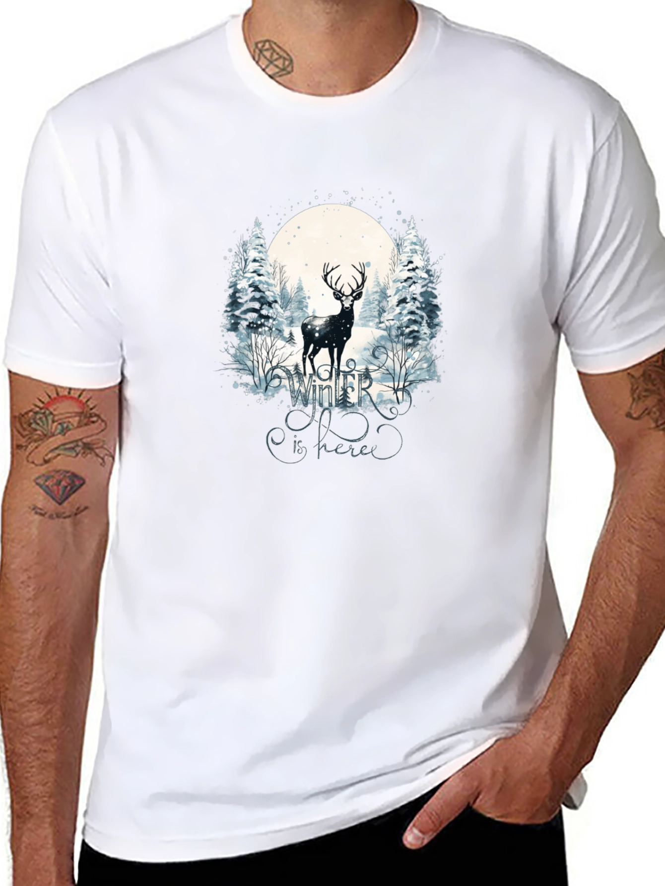 Winter Deer Graphic Tee - Black
