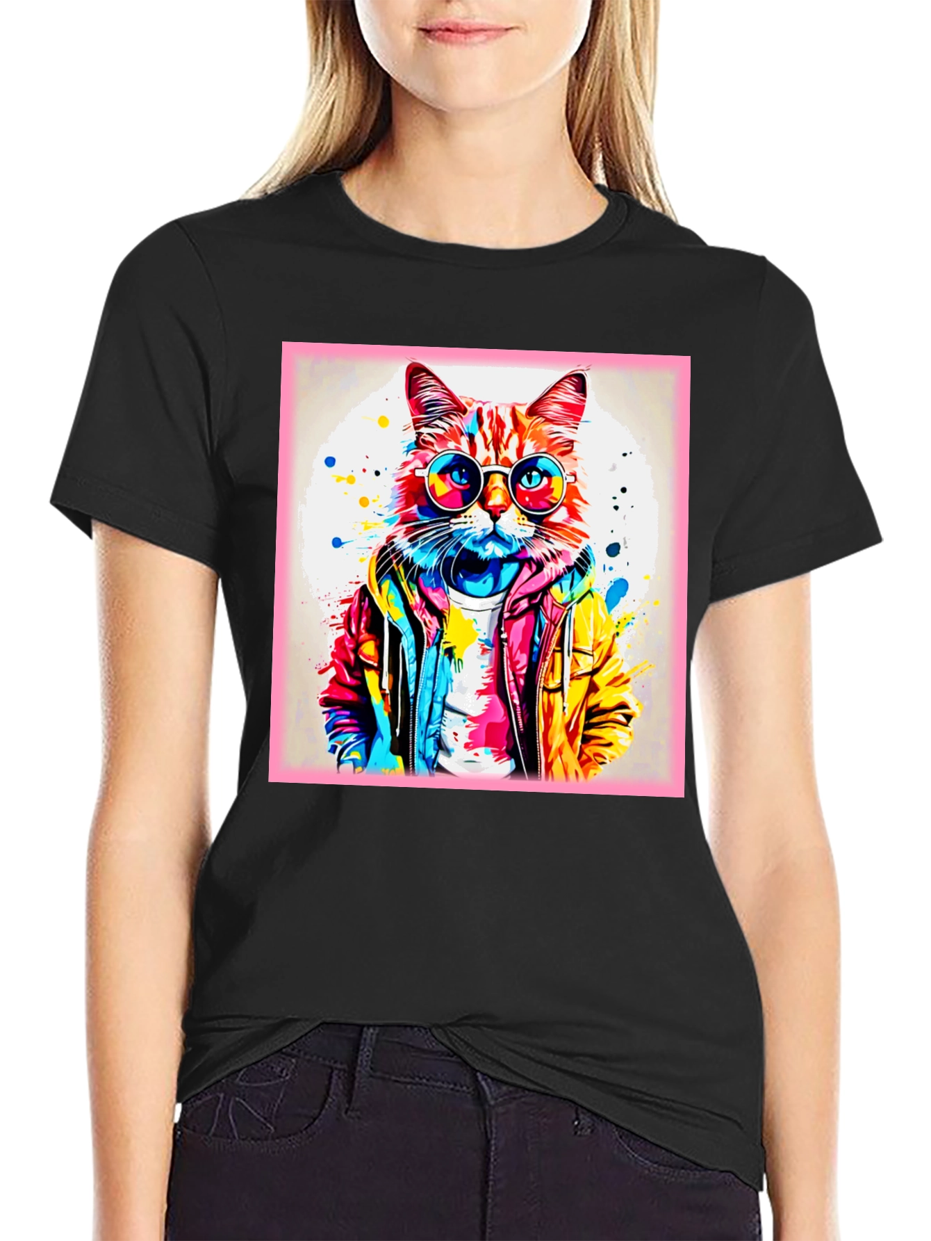 Cool Cat Graphic Tee - Colorful Art Design
