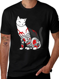 Cat Tattoo Print Black T-Shirt