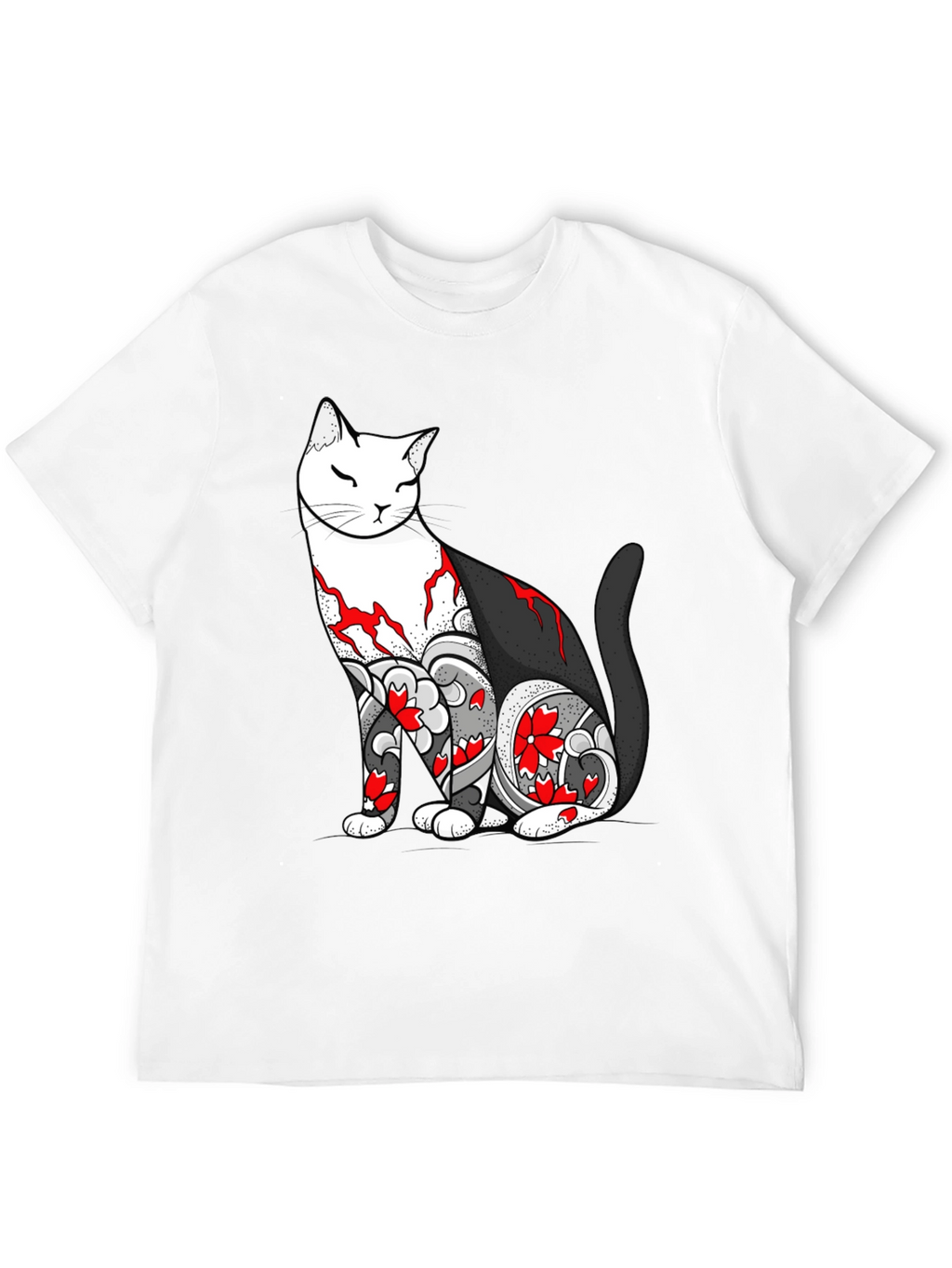 Cat Tattoo Print Black T-Shirt