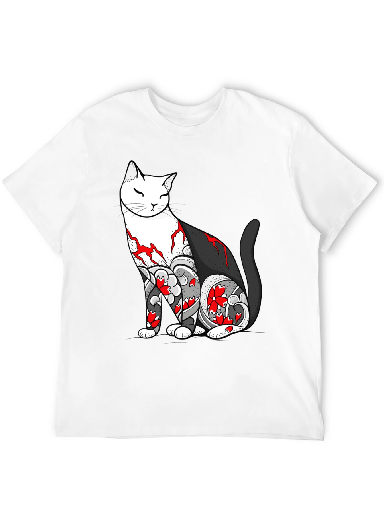 Cat Tattoo Print Black T-Shirt