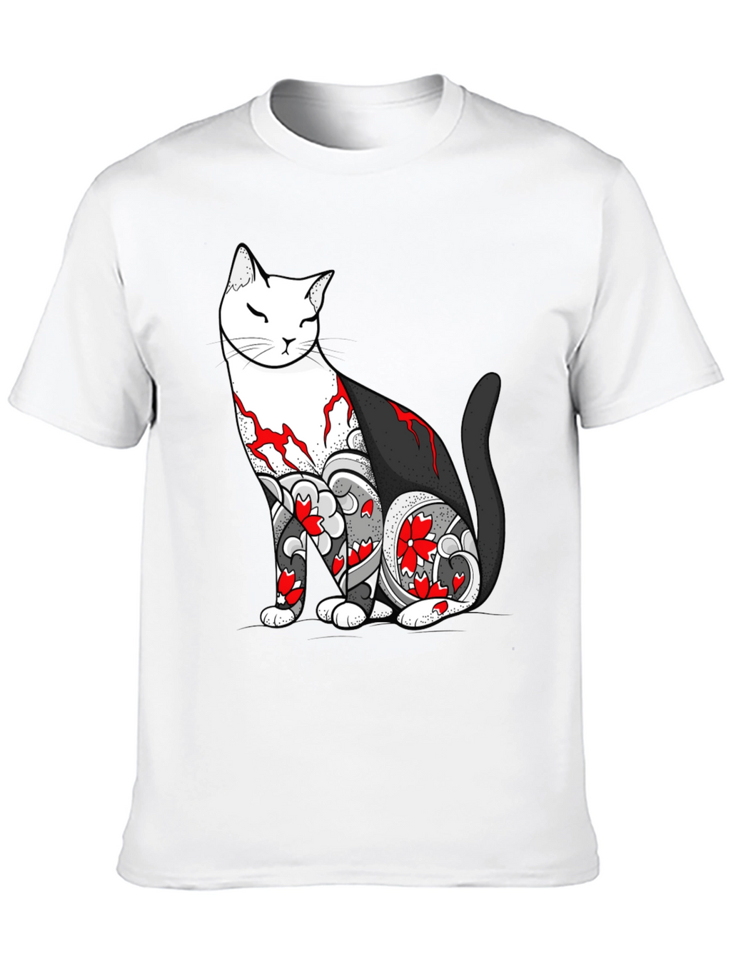 Cat Tattoo Print Black T-Shirt