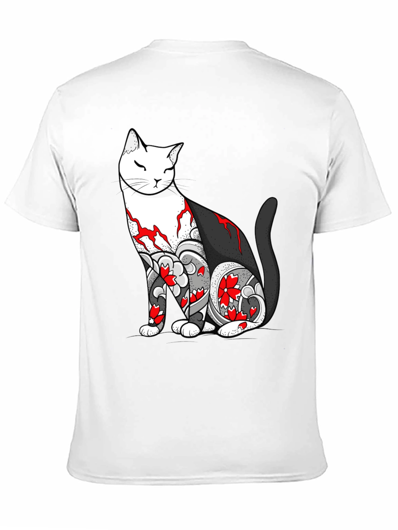 Cat Tattoo Print Black T-Shirt