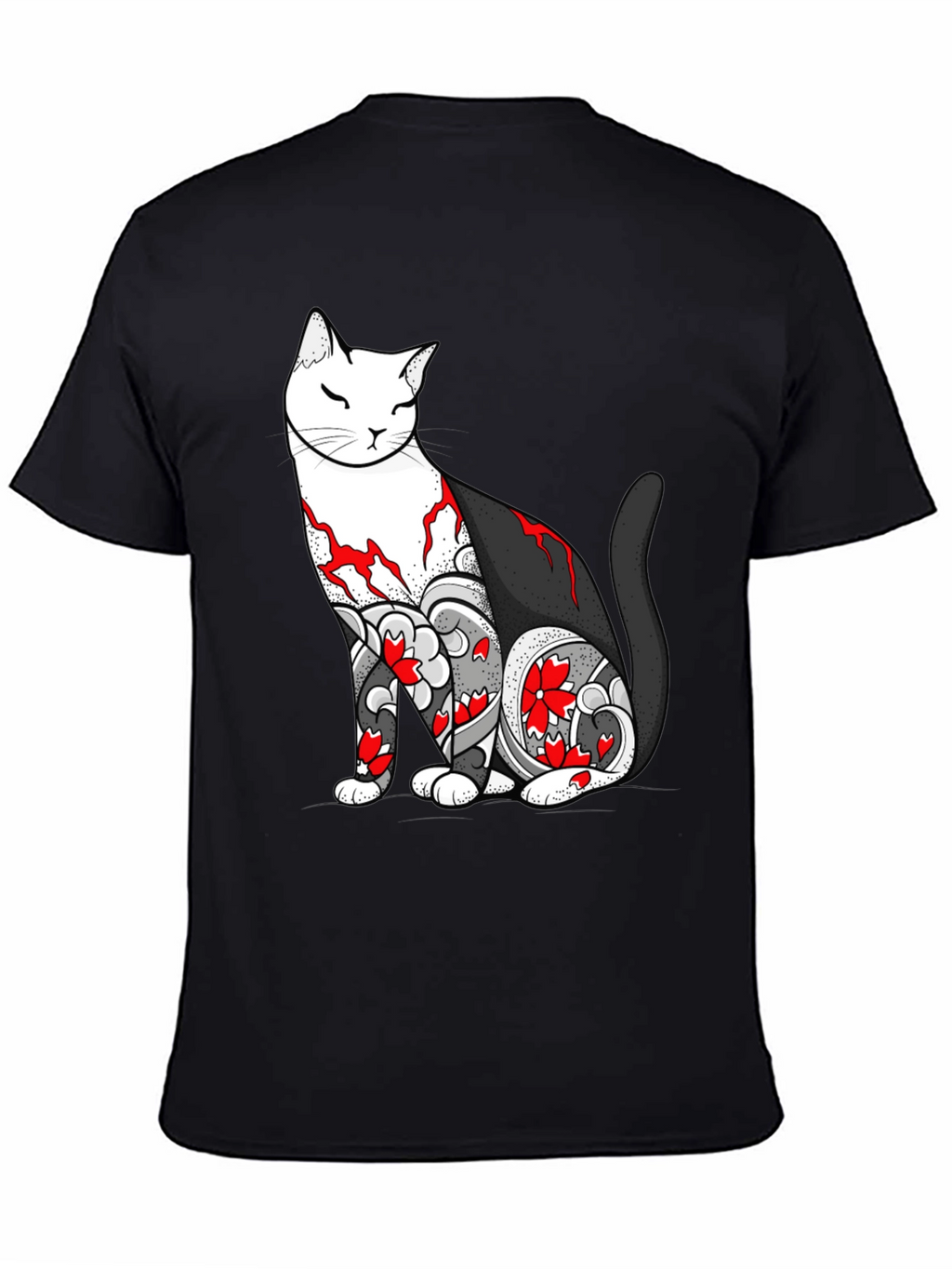 Cat Tattoo Print Black T-Shirt