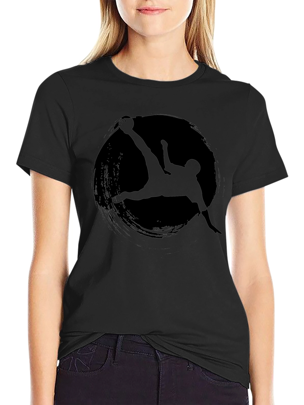 Soccer Silhouette Graphic Tee - Black Cotton T-Shirt