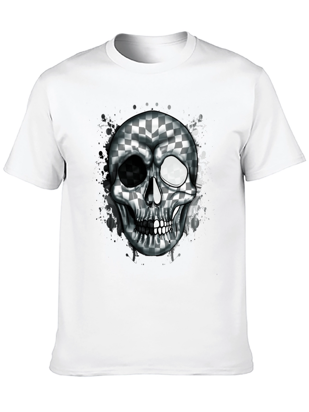 Checkered Skull Graphic Tee - Black
