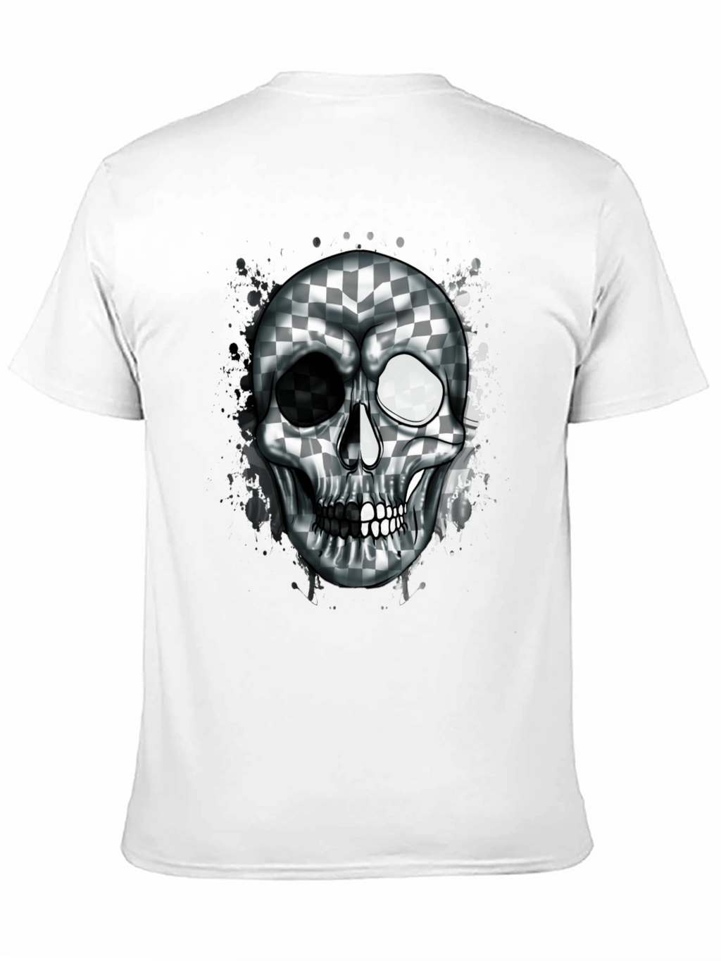 Checkered Skull Graphic Tee - Black