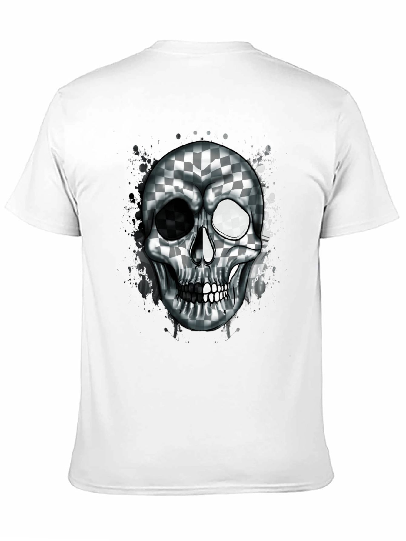 Checkered Skull Graphic Tee - Black