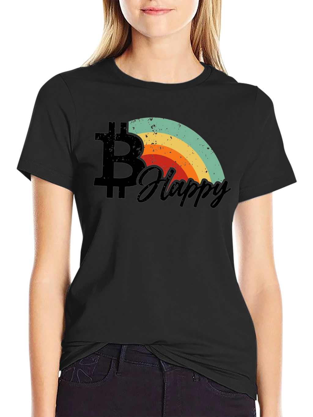 Bitcoin Happy Rainbow Graphic Tee - Black