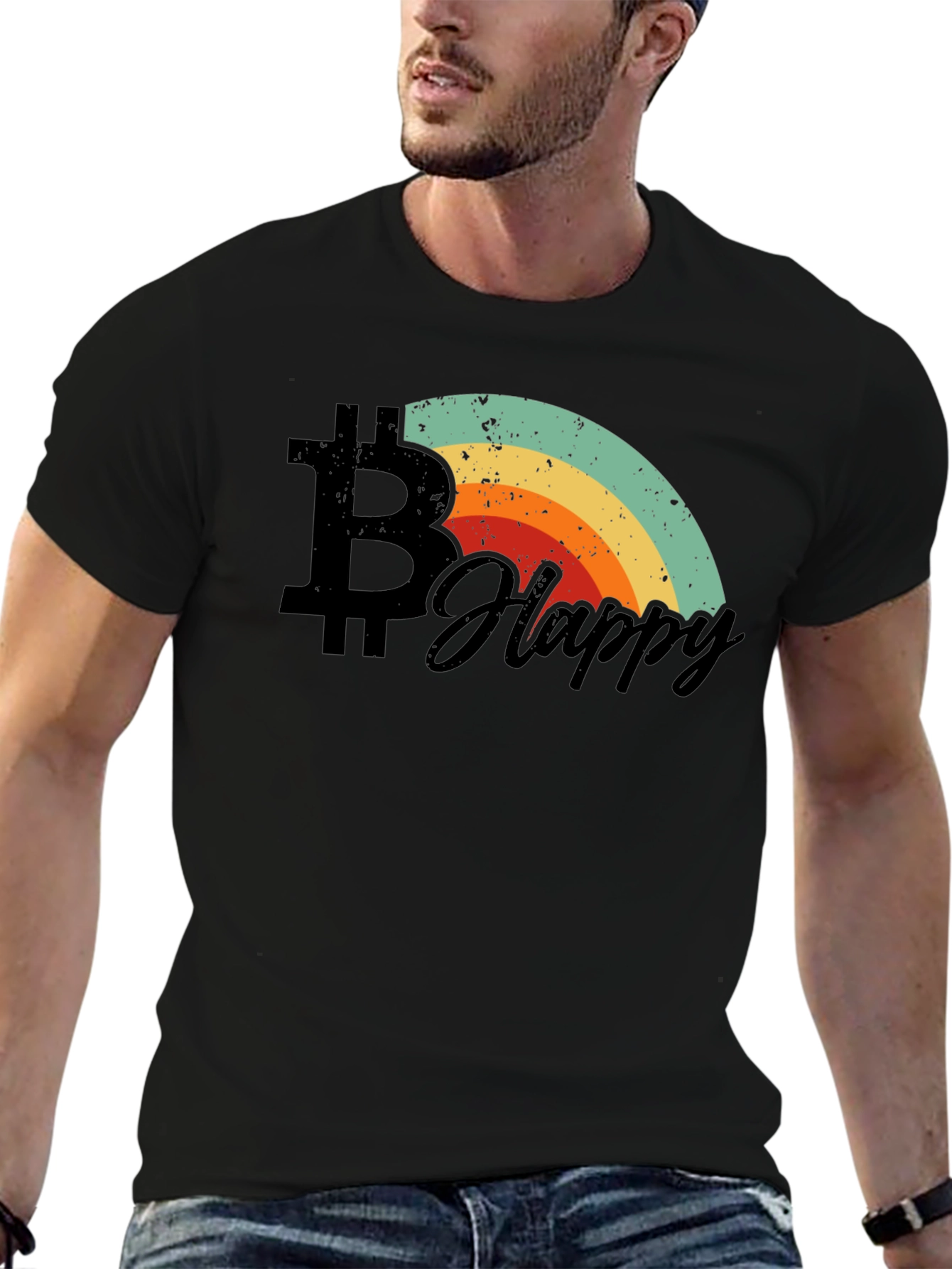 Bitcoin Happy Rainbow Graphic Tee - Black