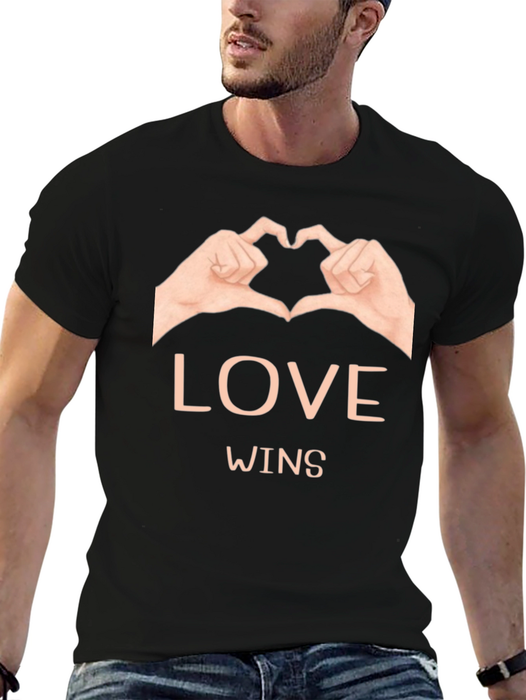 Love Wins Graphic Tee - Black Cotton Casual Shirt