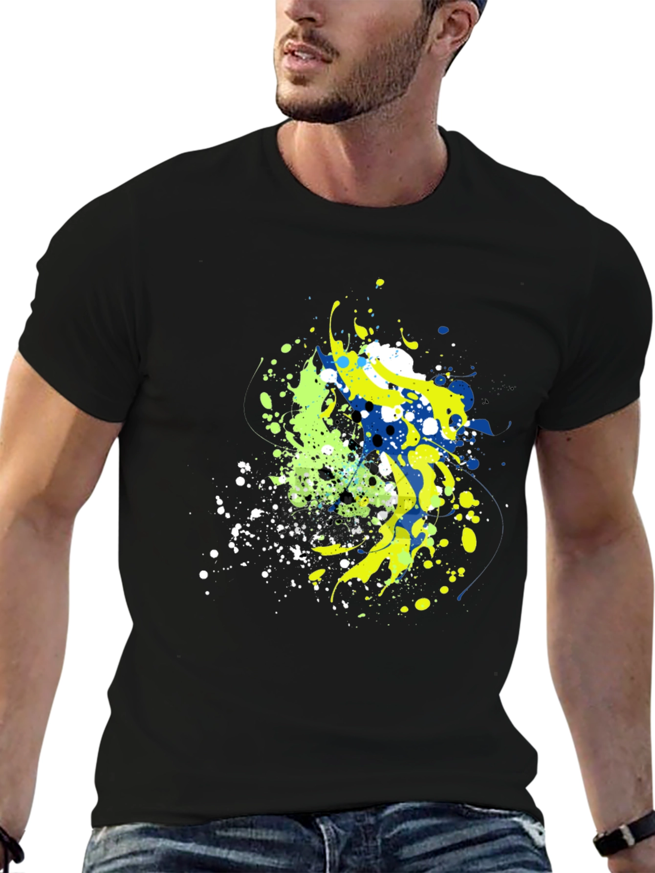 Abstract Splatter Graphic Mens Black T-Shirt