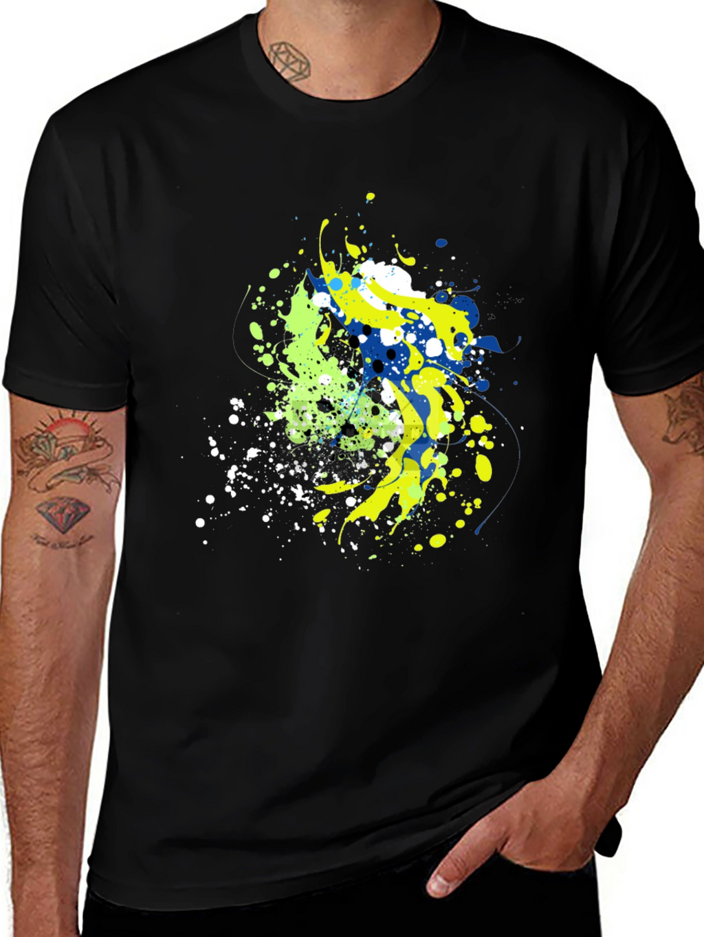 Abstract Splatter Graphic Mens Black T-Shirt
