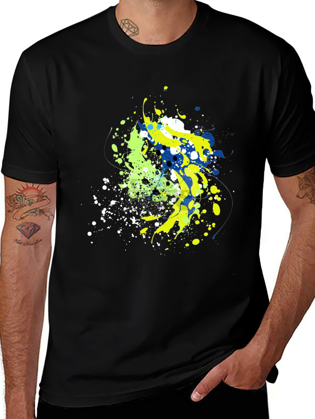 Abstract Splatter Graphic Mens Black T-Shirt