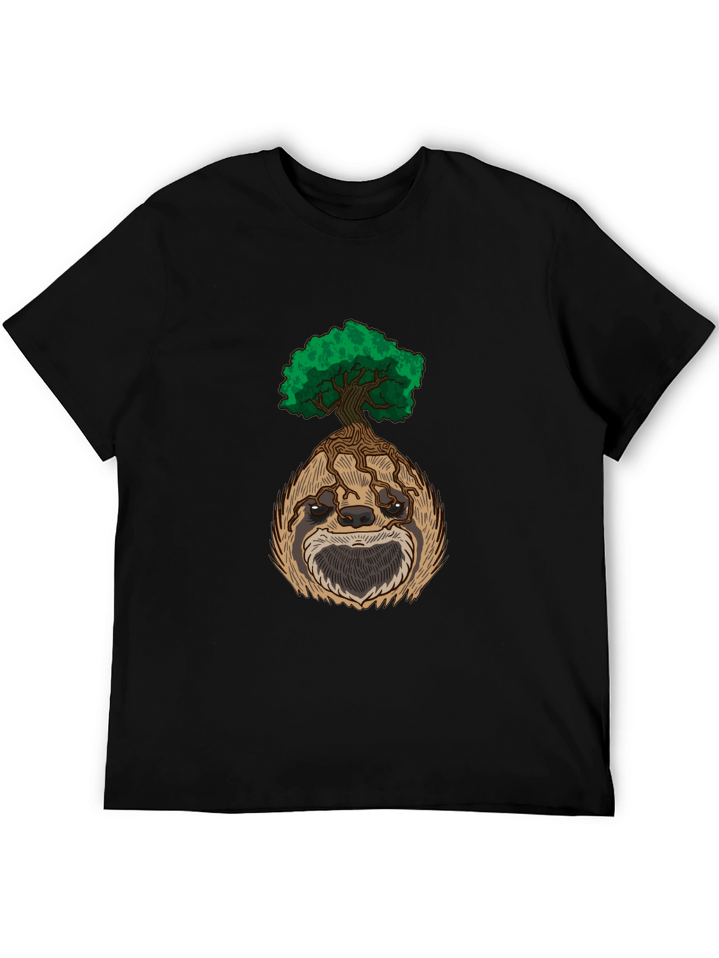 Sloth Tree Graphic Tee - Relaxed Fit Black T-Shirt