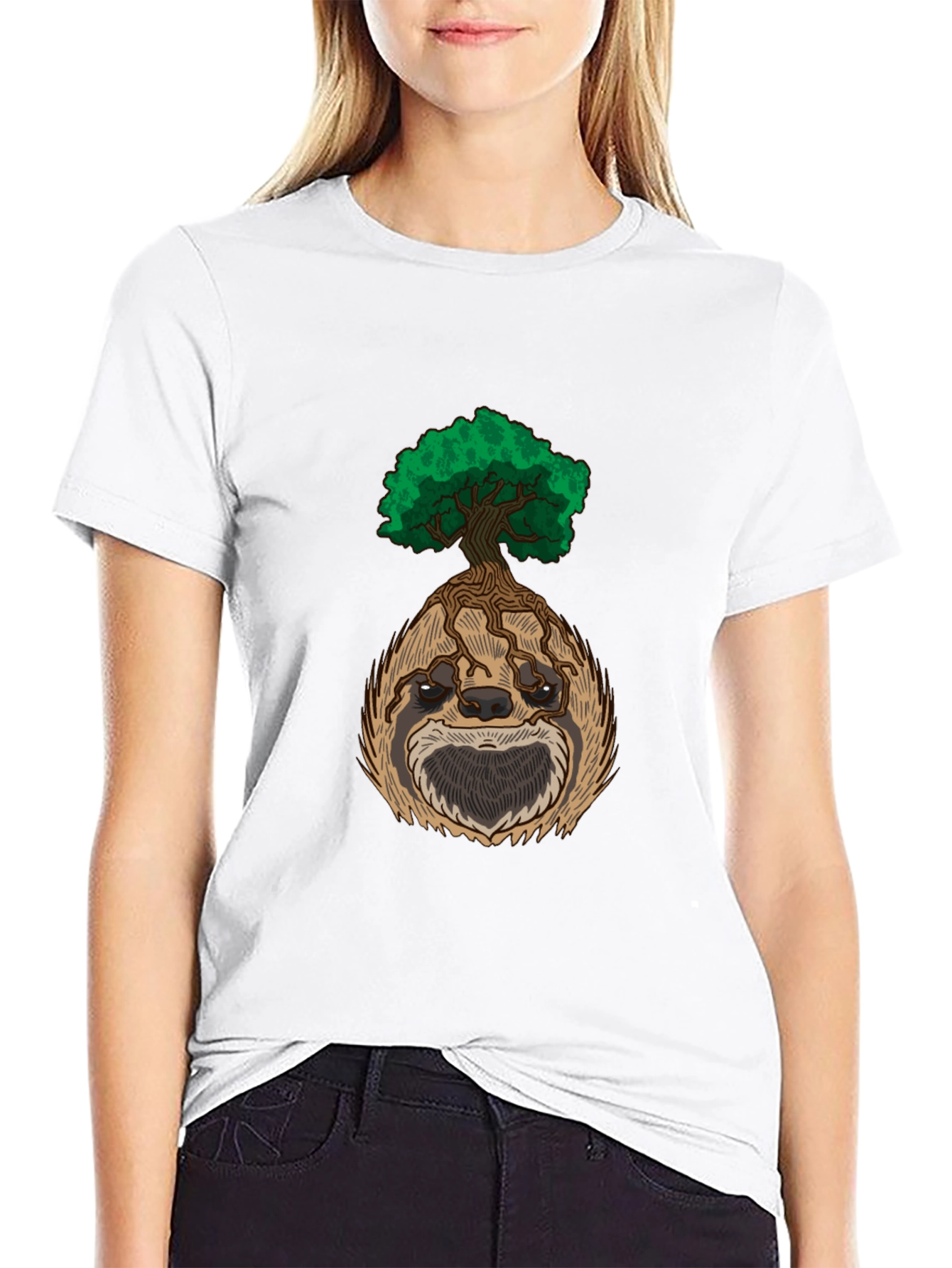 Sloth Tree Graphic Tee - Relaxed Fit Black T-Shirt