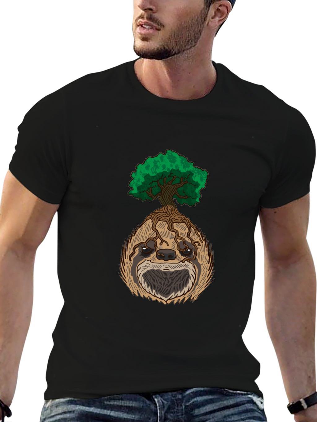 Sloth Tree Graphic Tee - Relaxed Fit Black T-Shirt