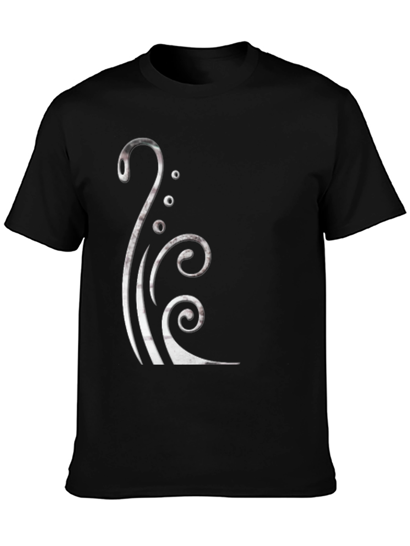 Black Graphic Tee with Silver Swirl Design