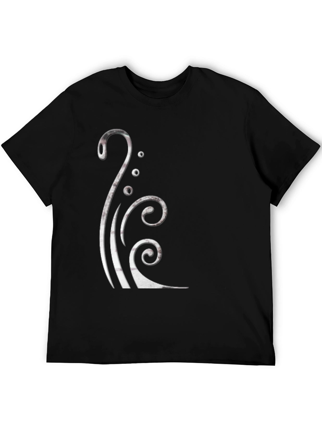 Black Graphic Tee with Silver Swirl Design