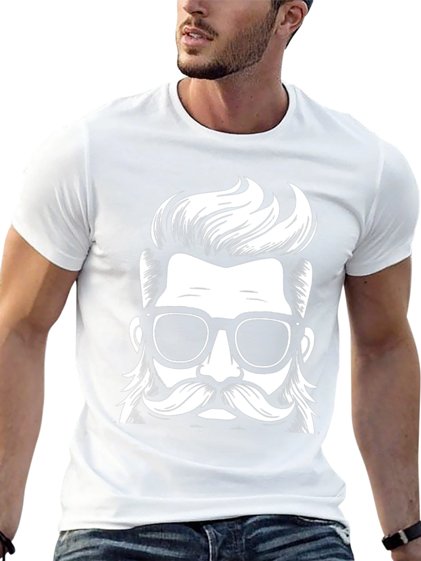 Stylish Black T-Shirt with Hipster Graphic