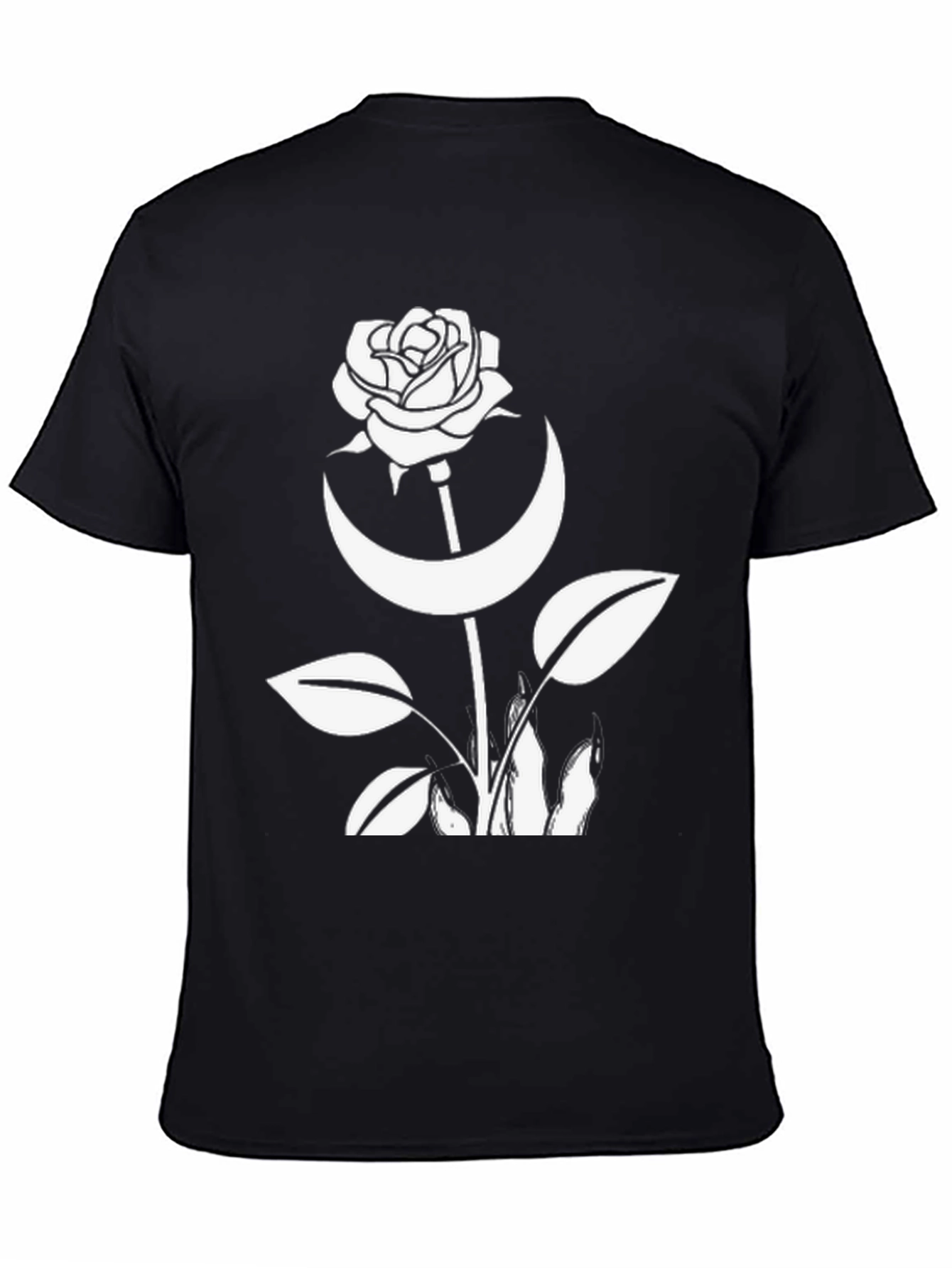 Rose & Crescent Moon Graphic Black T-Shirt