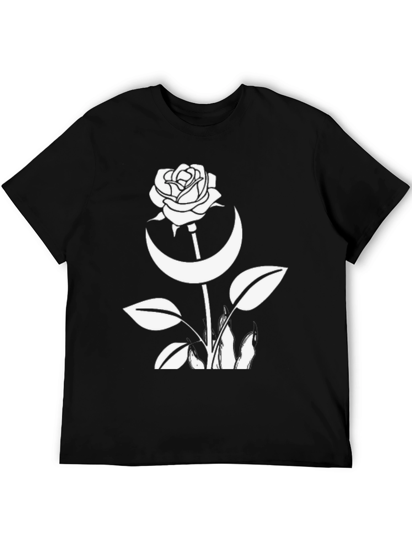 Rose & Crescent Moon Graphic Black T-Shirt