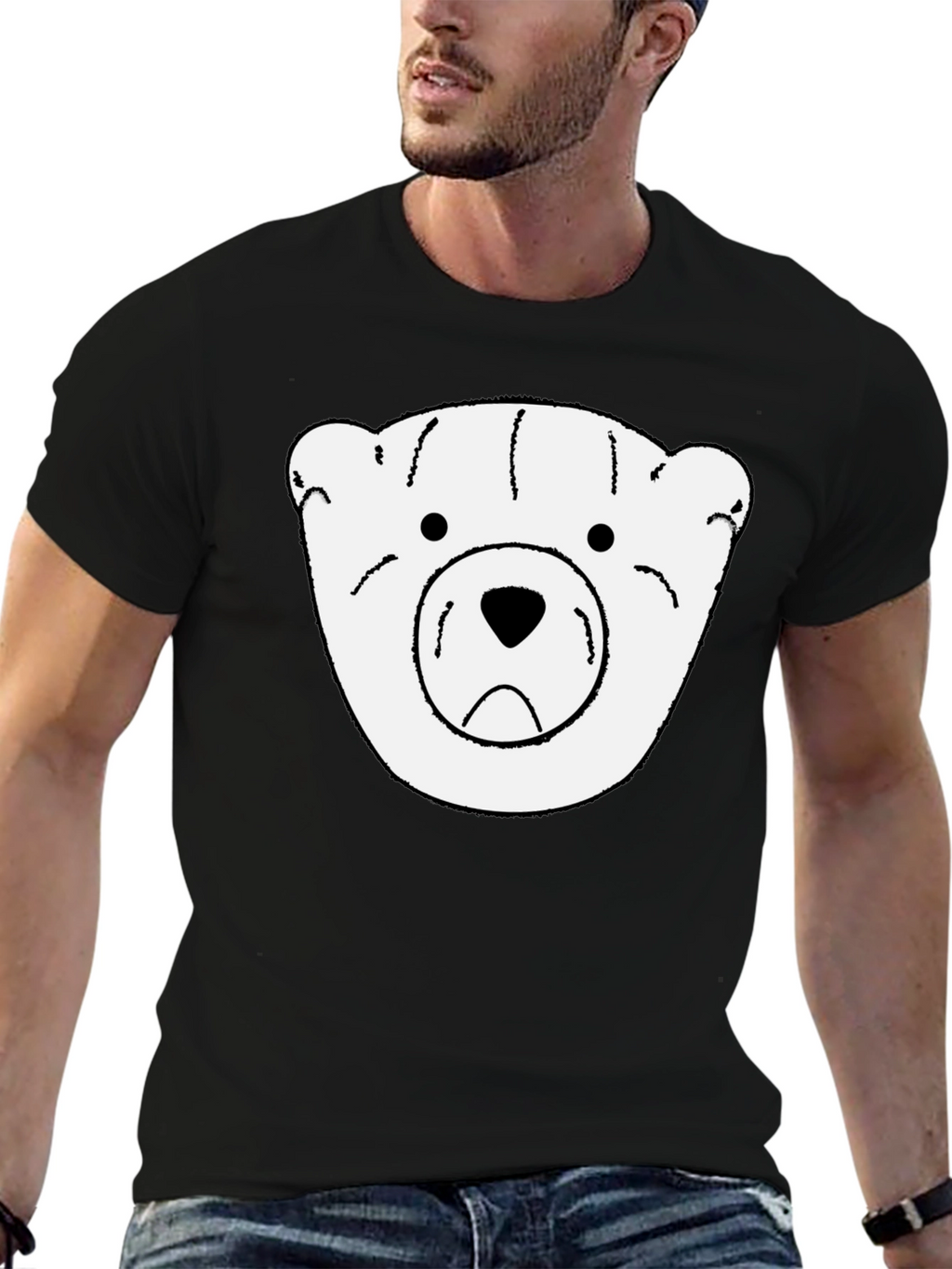 Black T-Shirt with White Bear Graphic