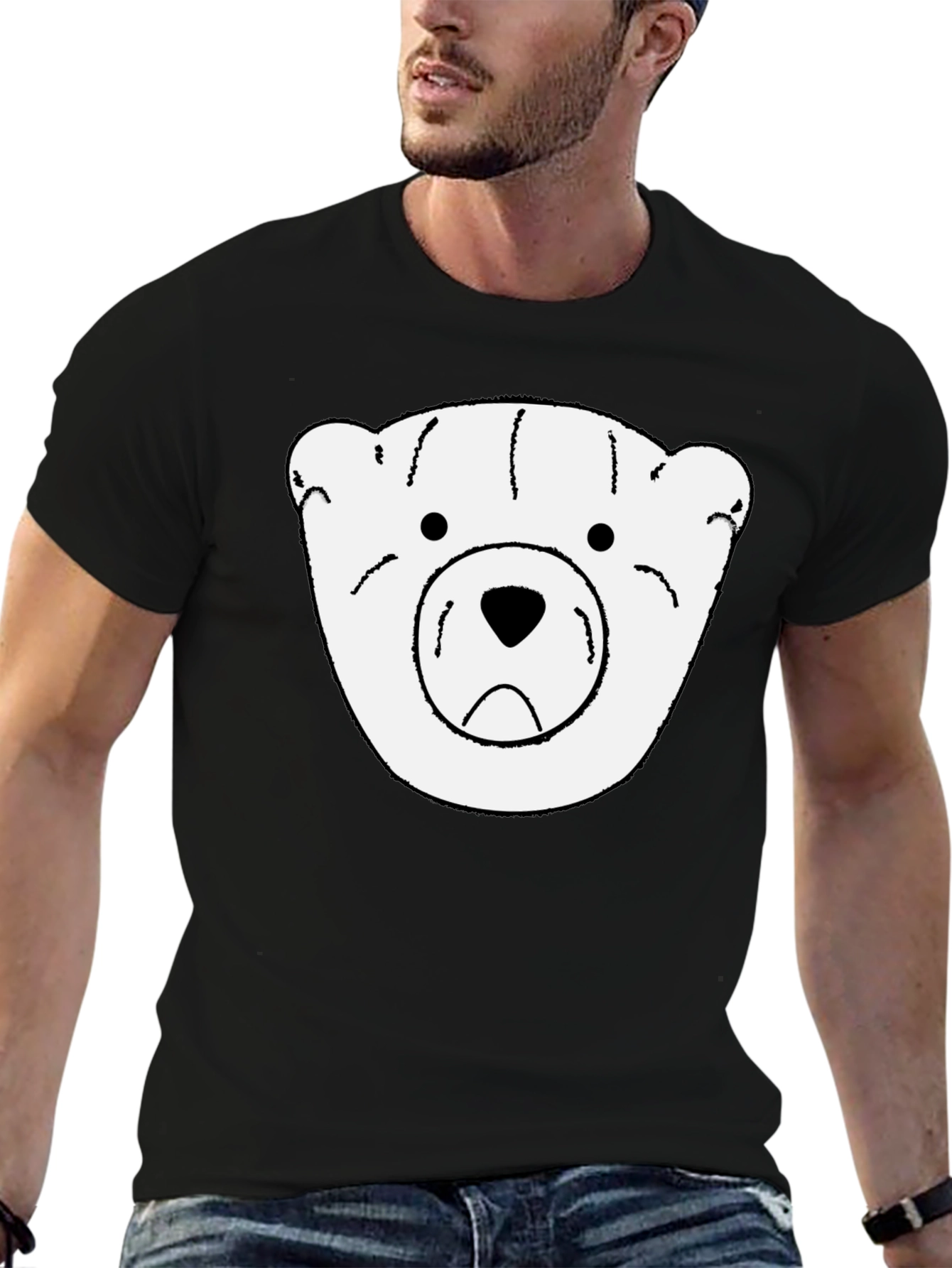 Black T-Shirt with White Bear Graphic