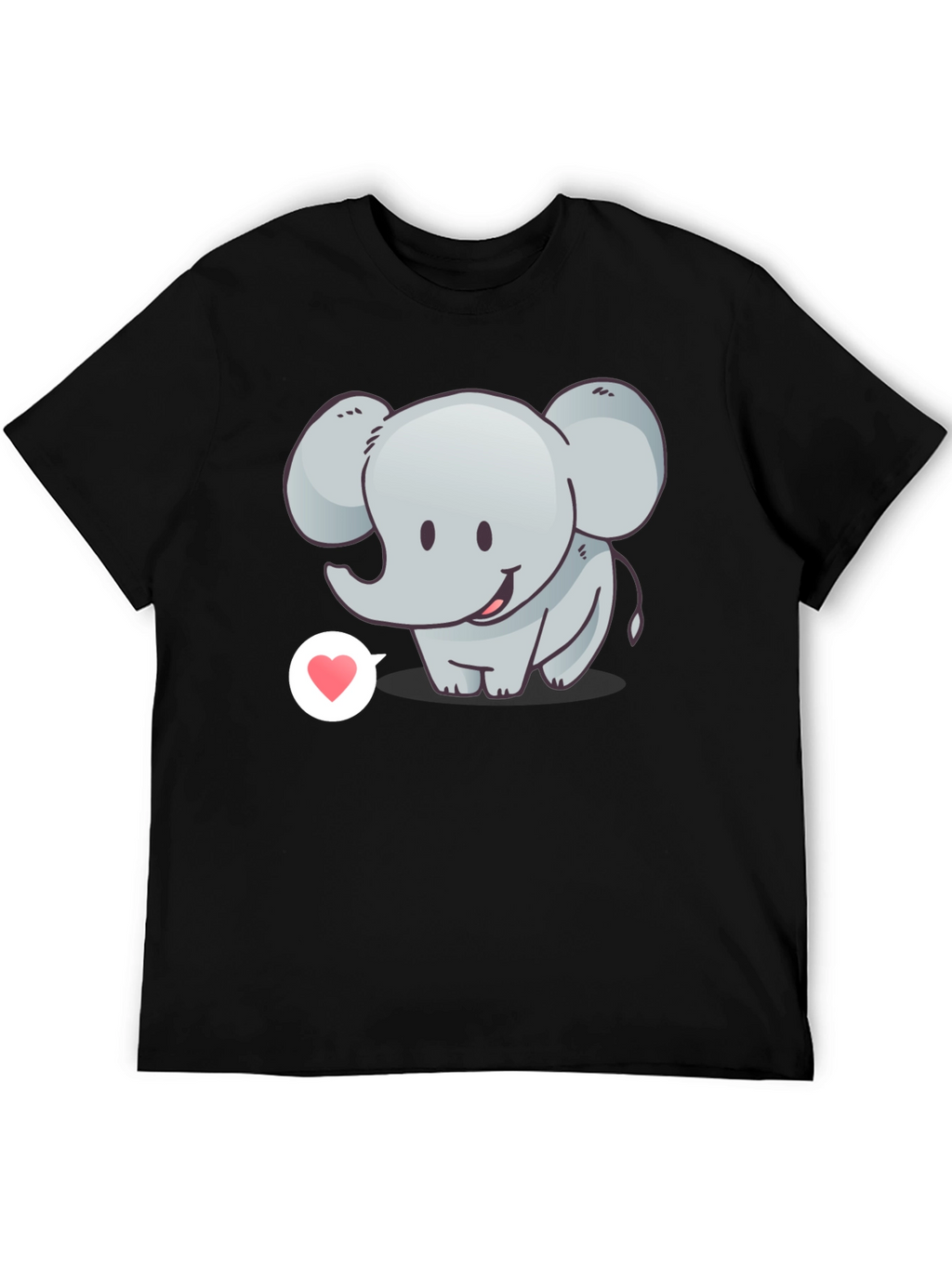 Cute Elephant with Heart T-Shirt - Black