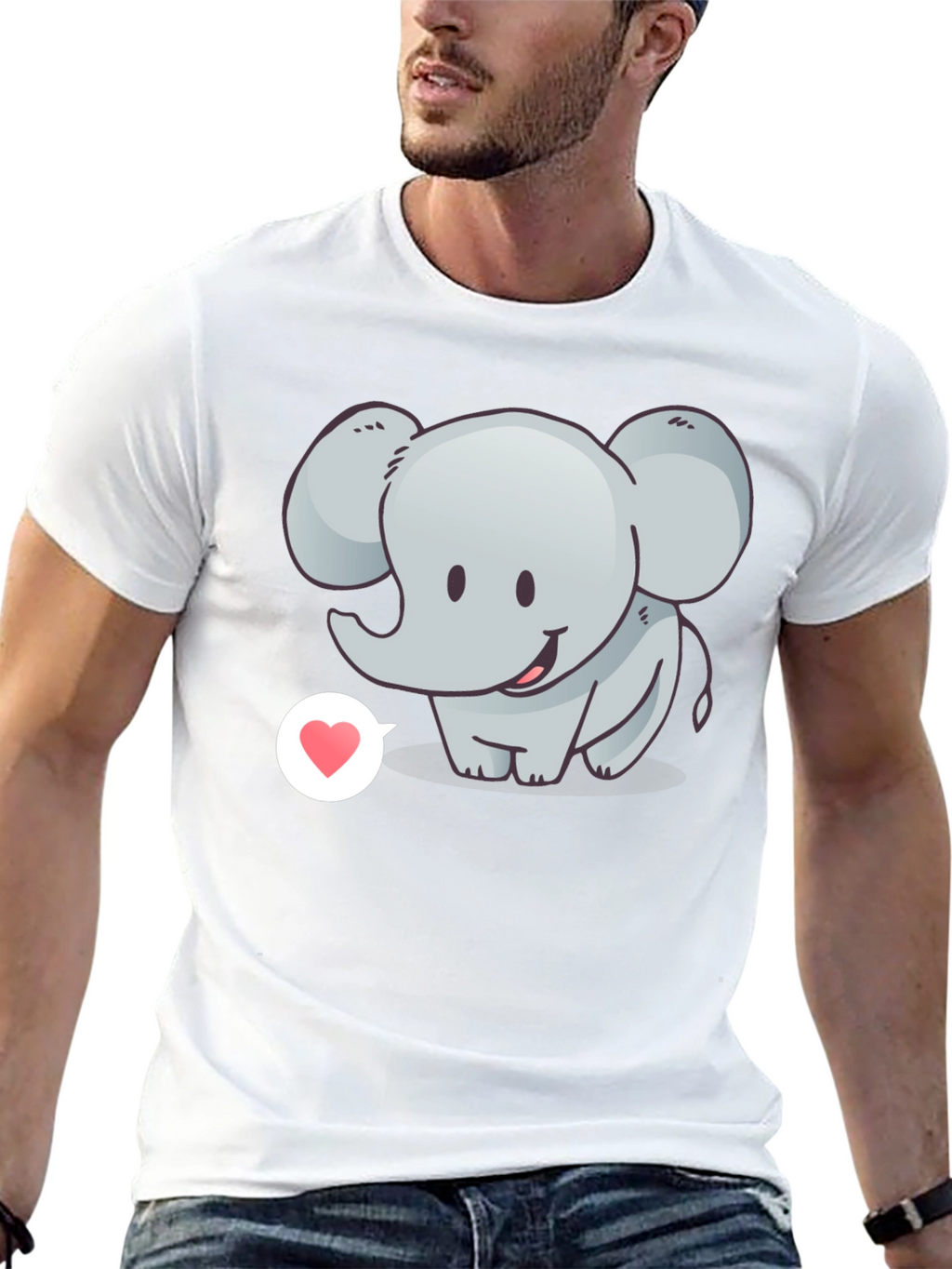 Cute Elephant with Heart T-Shirt - Black