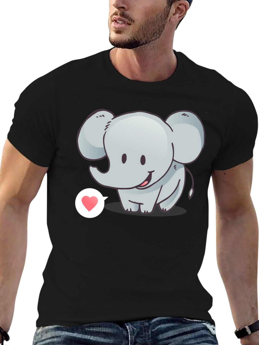 Cute Elephant with Heart T-Shirt - Black