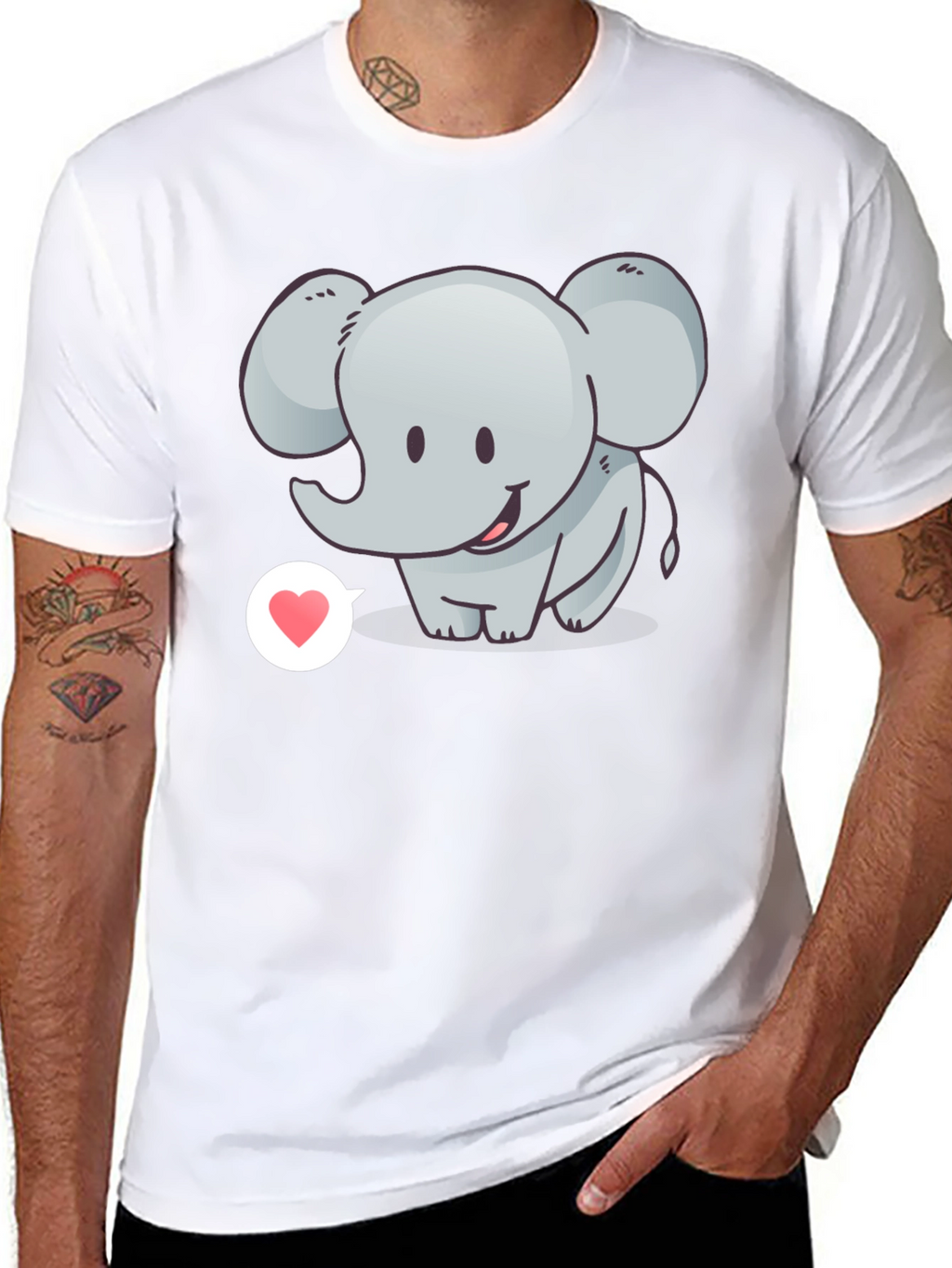 Cute Elephant with Heart T-Shirt - Black