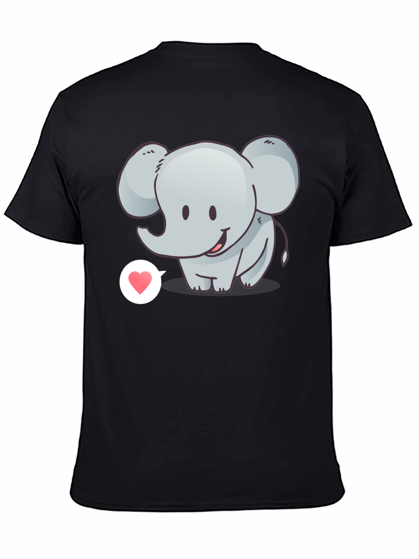 Cute Elephant with Heart T-Shirt - Black