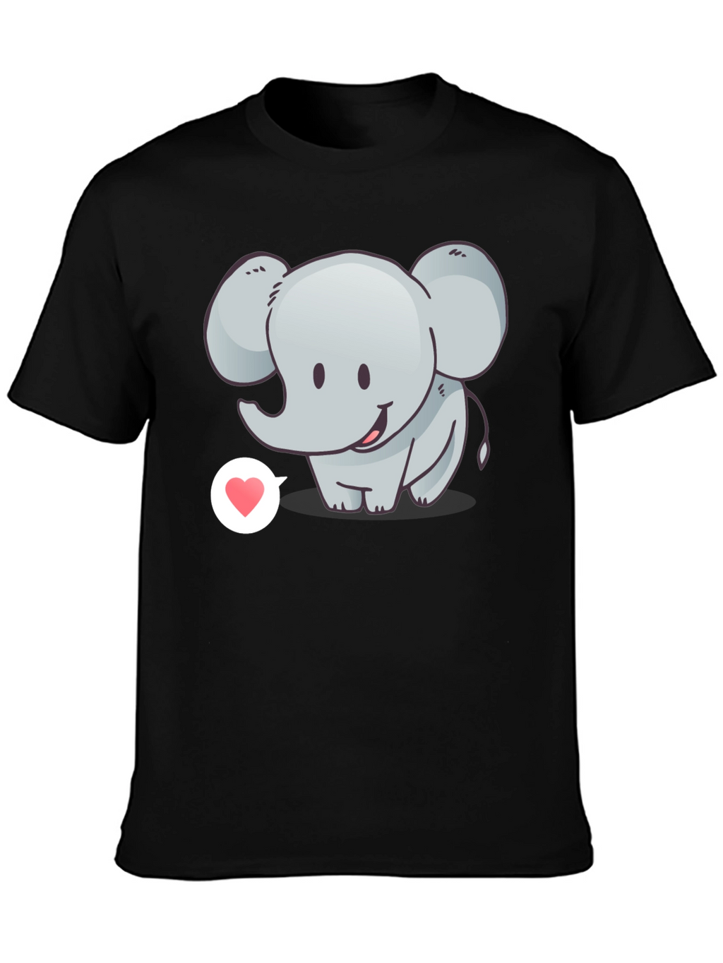 Cute Elephant with Heart T-Shirt - Black